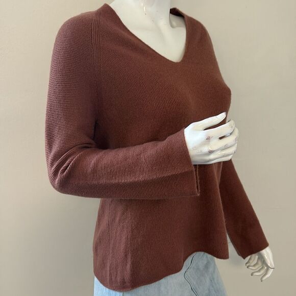 Vince Brown Cashmere Ribbed Medium Weight Knit V-neck Sweater Loose Fit - Picture 4 of 5